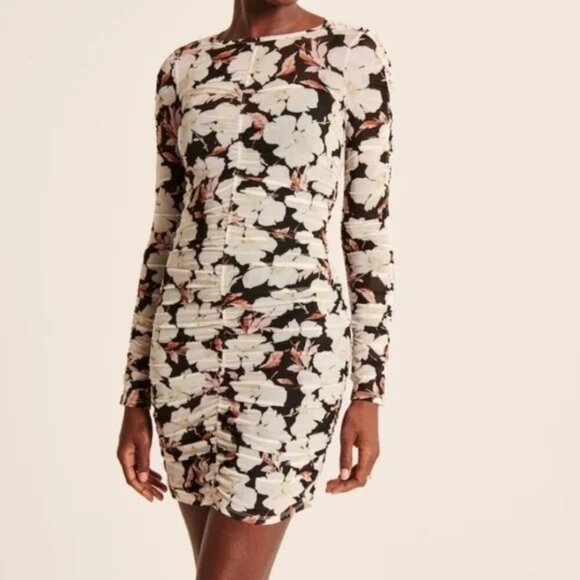 Abercrombie & Fitch Women's Long-Sleeve Ruched Mesh Mini Dress, Size M NWT - Picture 1 of 11